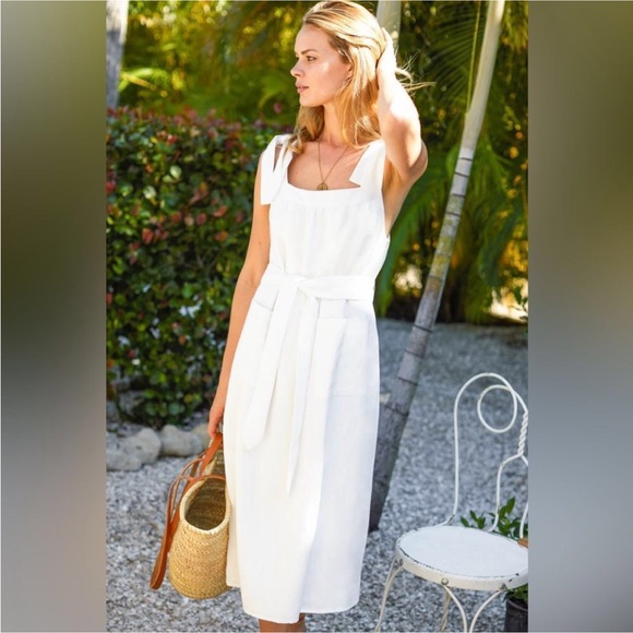 EMERSON FRY Linen Elegant Cream Sleeveless Dress Size S